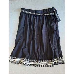 J.Crew Women Large Embroidered Skirt Belted Black‎ Ivory Lined Crochet Pull up